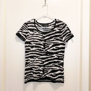 Jones & Co Zebra Animal Short Sleeve Stretch Top S